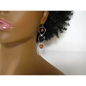 Vintage Beaded Gold Pearl Black Onyx Long Chandelier 2.5 inch Drop Earrings